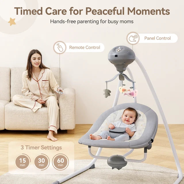 Baby Swing for Infants, Caveen Electric Baby Rocker with 360 Rotatable Seat, 2 Swing Directions, 3 Rotating Toys, for Babies 0-6 Months, Grey