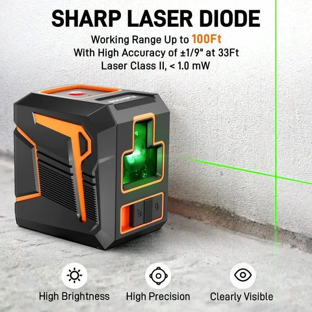 Laser Level, GOCHIFIX 2 Modes Green Cross Line Laser Level Self Leveling with 360 Degree Rotating Bracket,2 AA Batteries and Carry Pouch Included,IP54,100 FT Working Range