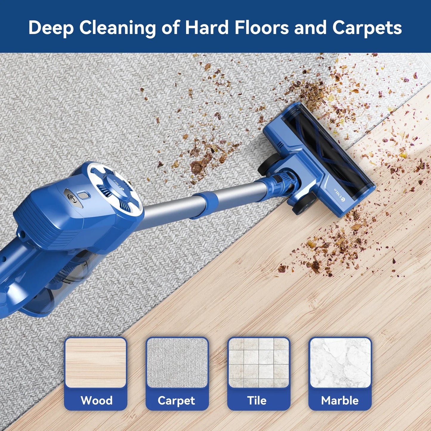 UMLo Cordless Vacuum Cleaner, 6-in-1 Lightweight Stick Vacuum for Hard Floor Carpet Pet Hair N3S Light Blue