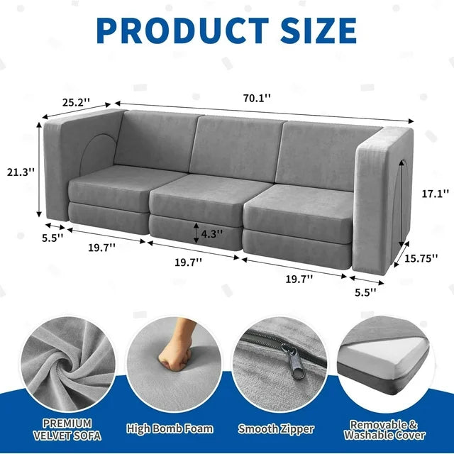 Toddler Couch, Glow in The Dark Kids Play Couch Toddler Fold Out Couch, Kids Fold Out Couch for playroom, Convertible Baby Fold Out Play Foam and Floor Cushion for Bedroom
