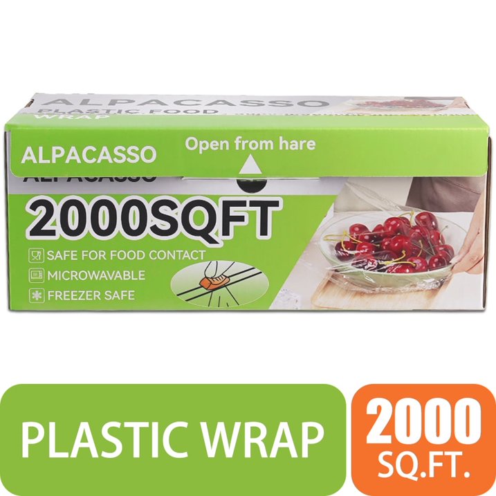 Alpacasso Plastic Food Wrap with Slide Cutter and Bpa-Free Cling wrap 12IN×2000FT