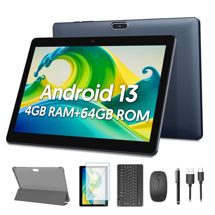 Android 13 Tablet 4GB RAM 64GB ROM, 10.1 inch Wifi 6 Tablet with Keyboard, 4 Core, 1TB Expand, 2MP 8MP Dual Camera