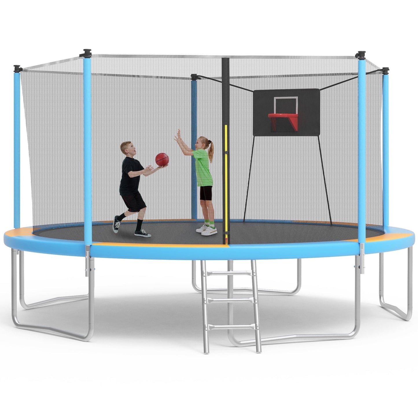 SHINPT 14ft Trampoline for Kids, Outdoor Trampoline with Net, Big Trampoline with Basketball Hoop and Ladder, Heavy Duty Trampoline with No gap Design, Backyard Trampolines for Adult