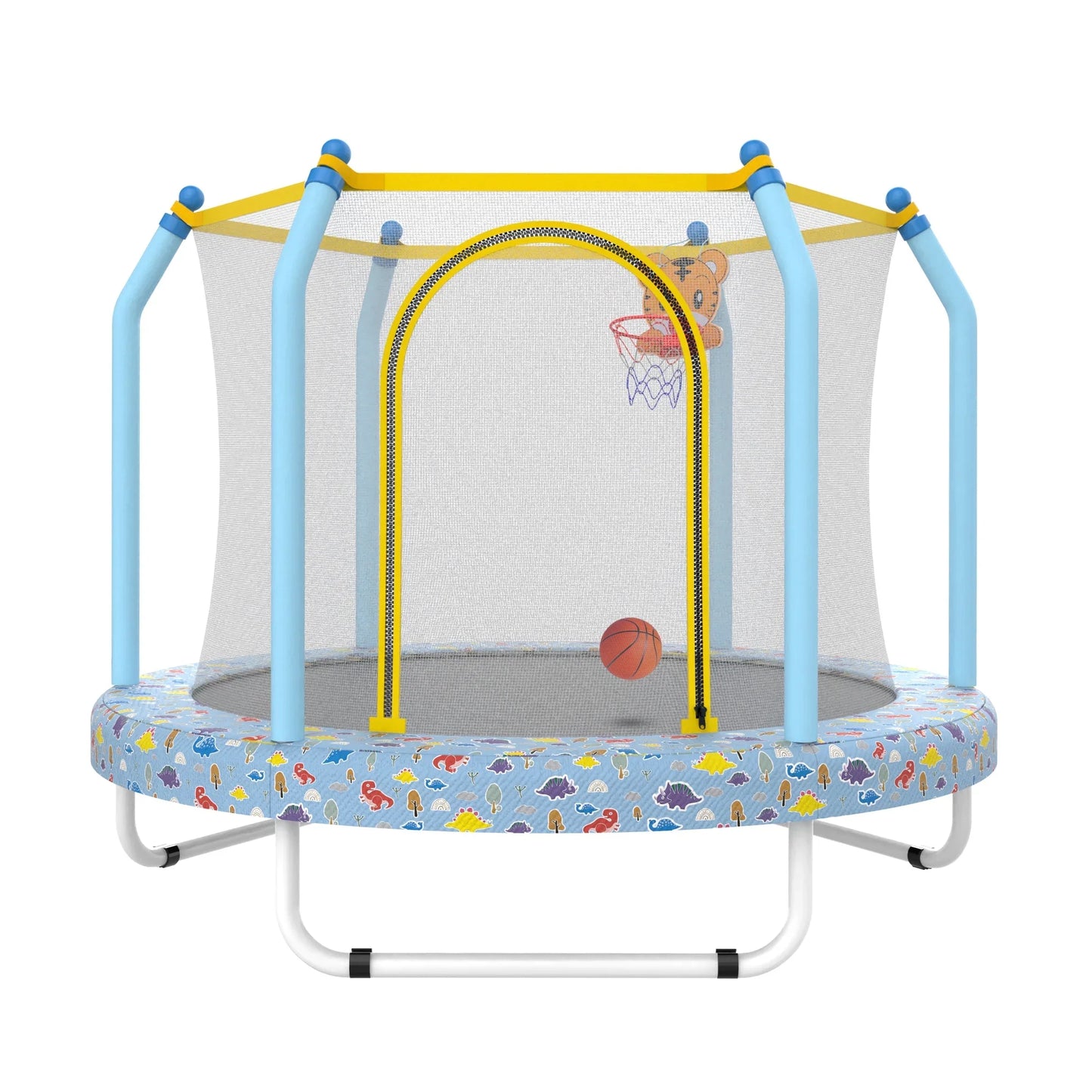 BTMWAY 55 Toddler Trampoline with Enclosure, Child's Mini Trampoline for Kids, Indoor Outdoor Baby Trampoline with Basketball Hoop, Children's Trampoline with ASTM Certification
