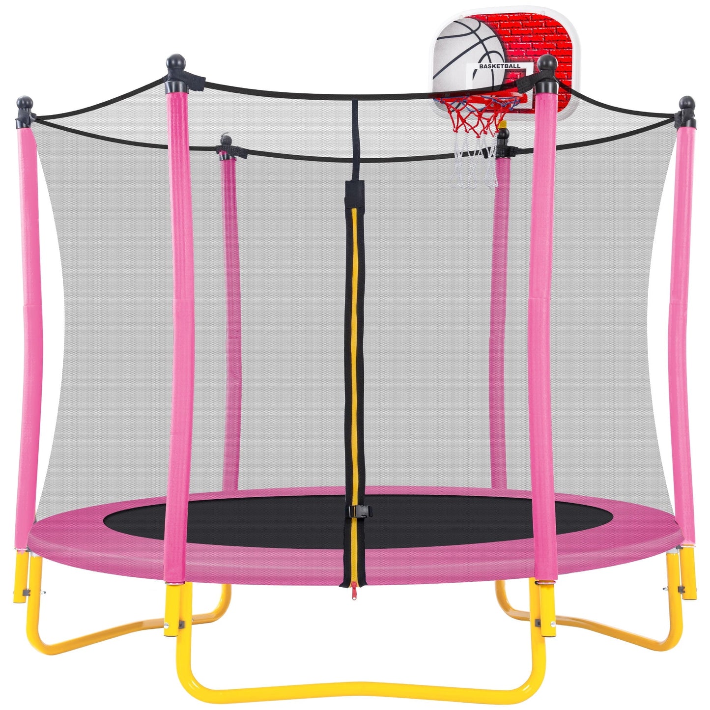 SHINPT 65 trampoline for kids, 5.5ft Toddler Trampoline with Basketball Hoop, Small Trampoline with Net, Mini Trampoline with 3 U Shaped Legs, Kid Trampoline Indoor Outdoor