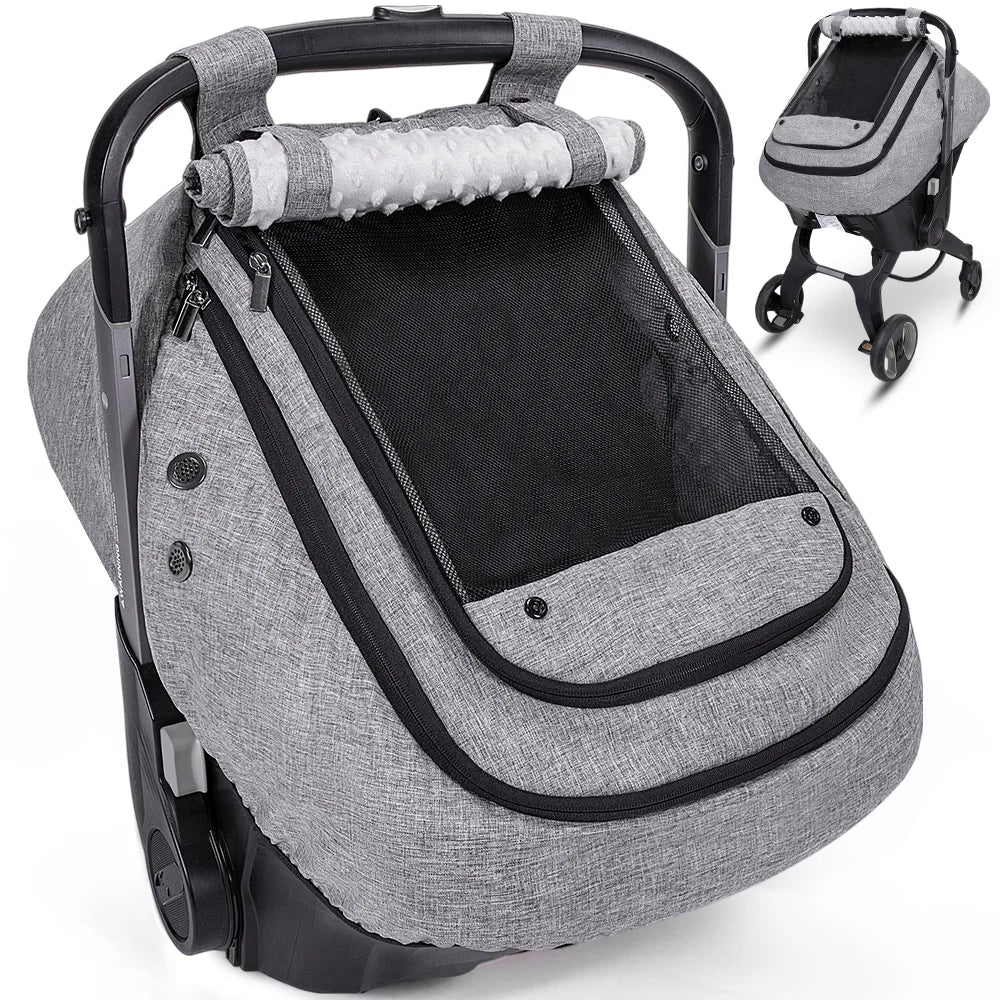 Baby Car Seat Cover, Novashion Infant Carseat Canopy, Warm Plush Minky Dots Shield Covers, with Breathable Mesh Window, Enlarge Space, Grey
