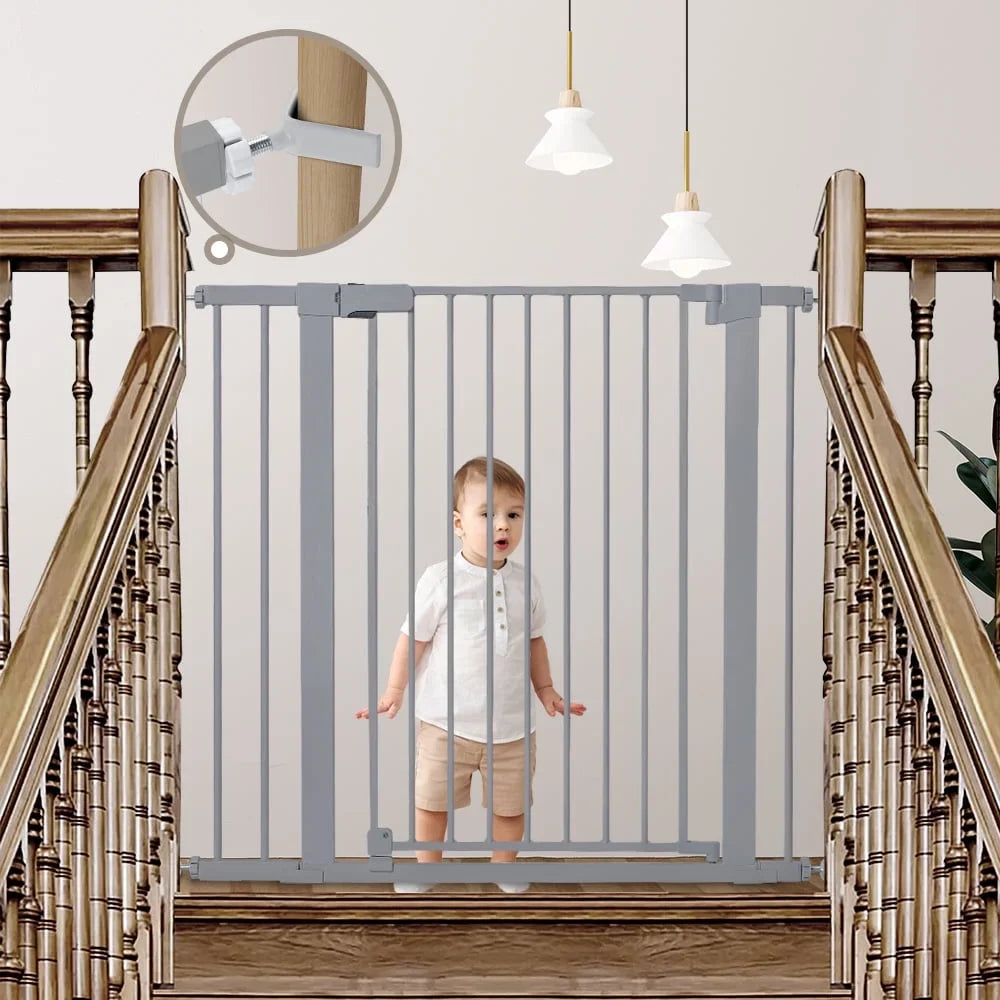 Baby Safety Gate, 36 Tall, 29.5-40.6 for Stairs and Doorway,Pressure Mount Baby Gate for Ages 6 to 36 Months, Gray
