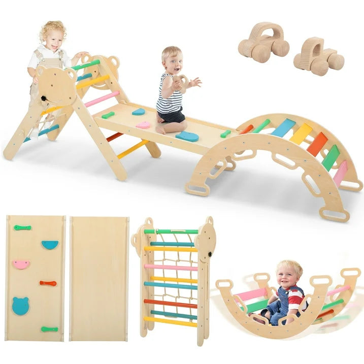 COCLUB Pikler Triangle Climbing Set, 7in1 Toddler Climbing Toys Indoor with Arch Ramp Ladder, Climbing Toys for Toddlers 1 3 Inside Gym Rainbow