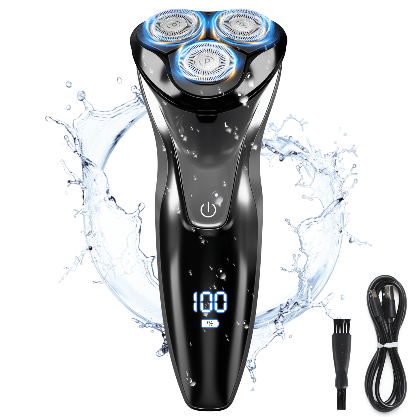 Cordless Electric Razor for Men - Precision Shavers for Man for Beard/Nose/Sideburns, Wet & Dry Razors with Pop-Up Trimmer, USB Plug-and-Play, LED Display,IPX7 Waterproof, Black