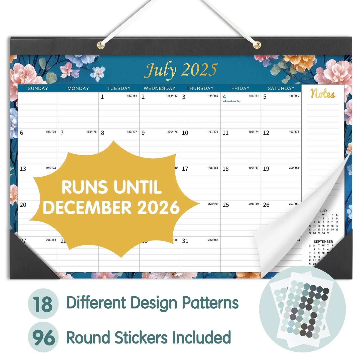 Deli 2025-2026 Desk Calendar, 18 Months, 17" x 12", Thick Paper with Julian Dates and Block for New Year and Christmas Presents, Monthly planner for Office Home Planning & Organizing,Floral Pattern