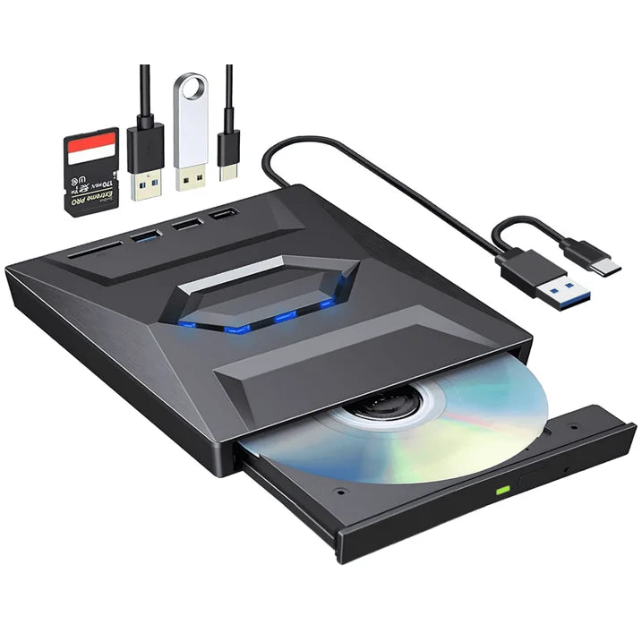 External CD DVD Drive for Laptop, 6 in 1 USB C Portable CD/DVD +/-RW Drive/DVD SD Card Reader, USB 3.0 USB C Hub CD ROM Burner for MacBook Linux OS Windows, Not Blu ray Only Plain DVD Player
