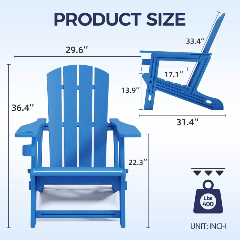 GlasFlength Folding Adirondack Patio Seating Sets, 2PCS with Cup Holder, Suitable for Indoor, Outdoor, Garden, or Backyard,Blue, 31.4"*29.6"*36.4"