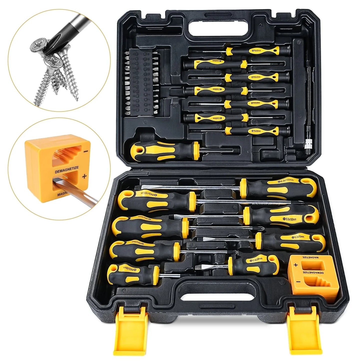 Goobetter 43pcs Magnetic Screwdriver Set - With Magnetic Adjustment Tool + Bendable Extension + 25 Bits | Phillips/Flathead Precision Screwdriver Set for Precision Repair, Electronics and Home DIY