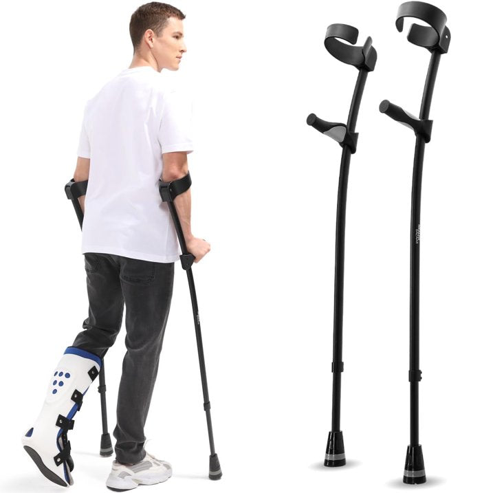 HEALTHBAZAAR Adult Forearm Crutches with Ergonomic Handles,Continuous Height Adjustment,All Terrain Tip Non Slip Base,Magnetic Handle