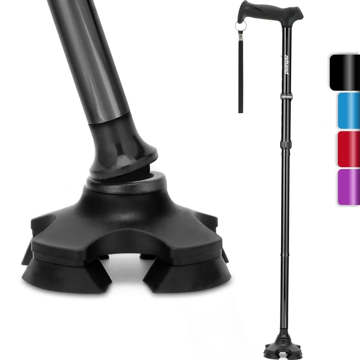 HEALTHBAZAAR Foldable Walking Cane,Adjustable Lightweight Self Standing Pivot Stick with for Men Women Seniors Adults,Black