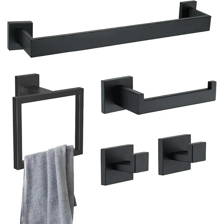 Stusgo 5 Piece Matte Black Bathroom Hardware Set 304 Stainless Steel Bathroom Towel Holder Set