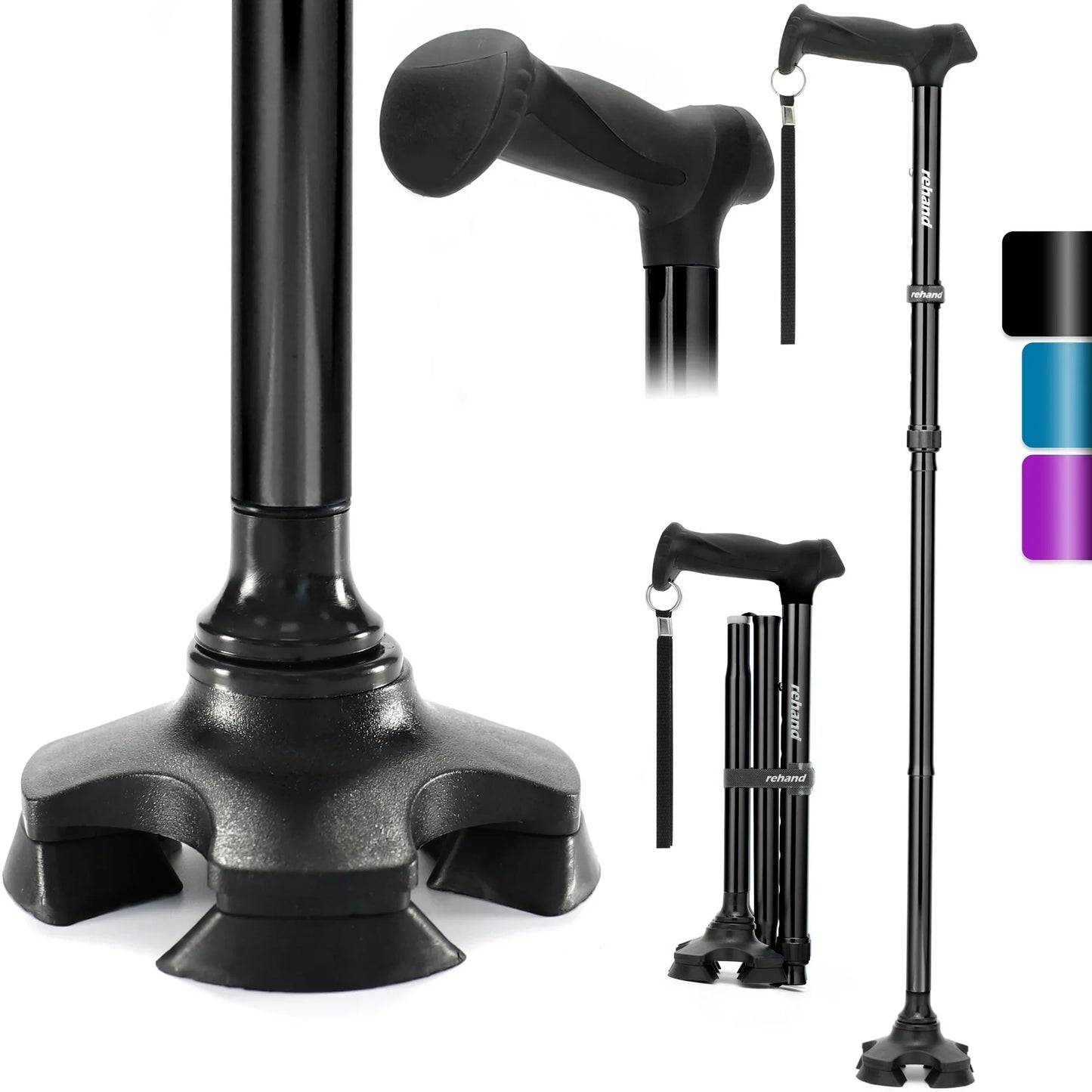 REHAND Adjustable Walking Cane,Lightweight Folding Walking Stick with for Men Women,Seniors Adults,Collapsible,Heavy Duty,Black