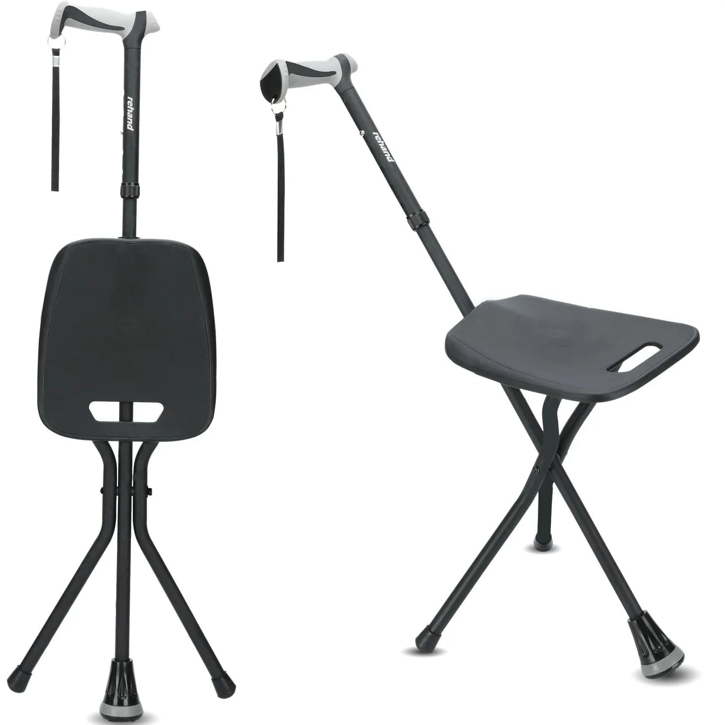 REHAND Walking Canes with Seat 350 LB Capacity,Lightweight Foldable Adjustable Aluminum Walking Stick Chair for Men & Women Seniors,Black
