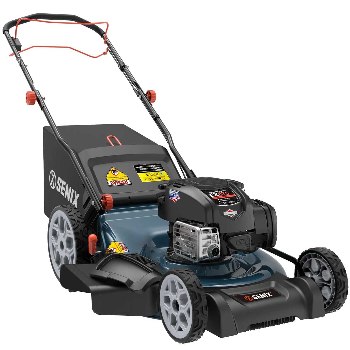SENIX 22 Self Propelled Gas Lawn Mower, 163 cc 4 Cycle Made in USA Briggs Stratton Engine Push Mower, 3 In 1, One step Start, 6 Position Height Adjustment, 11 In Rear Wheels, LSSG H1