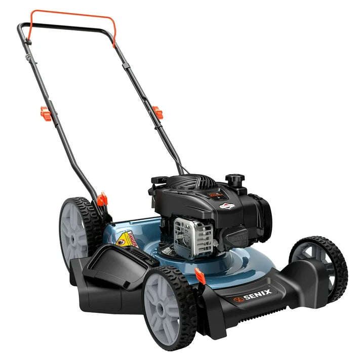 SENI 21 Gas Lawn Mower, 140cc 4 Cycle Made in USA Briggs Stratton Engine, 2 In 1 Mulch Side Discharge Push Mower, 6 Position Height Adjustments, 11 Rear Wheels, LSPG M6