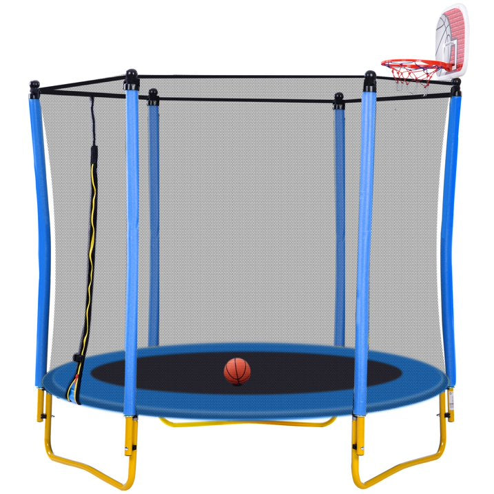 SHINPT 65 Outdoor Indoor Mini Toddler Trampoline with Enclosure Net, Basketball Hoop and Ball Included, Entertainment Trampoline for Backyard, Patio