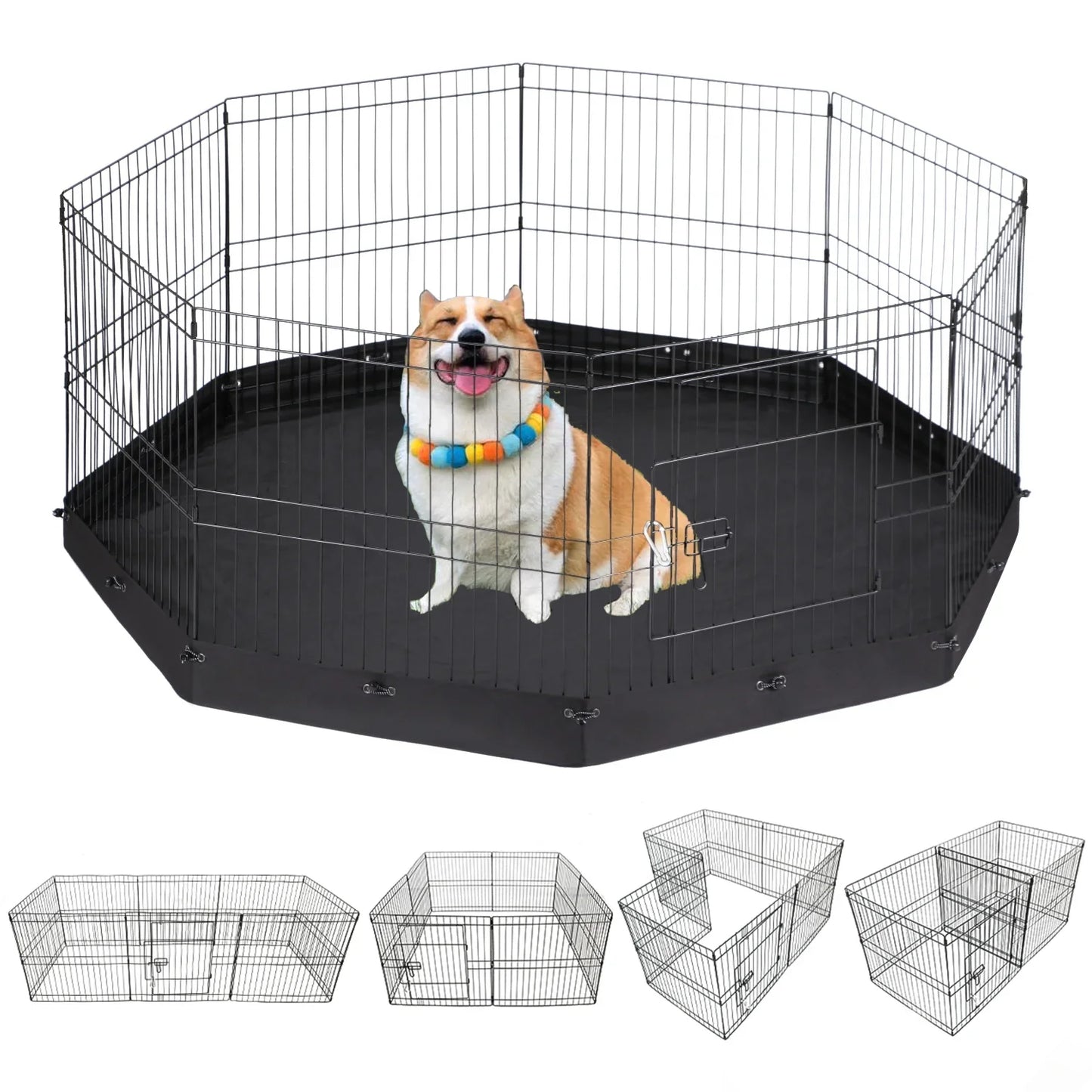 Suchown Dog Playpen Metal Foldable Dog Exercise Pen 24 High 8 Panels Playpen Bottom Pad