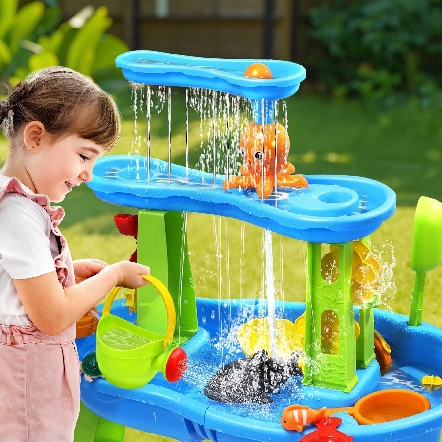 JoyStone Kids Sand Water Table for Beach, 3-Tier Water Activity Tables with Water Pump, Activity Sensory Play Table Toys for Toddlers, Summer Gift Toys for Outside Backyard for Kids
