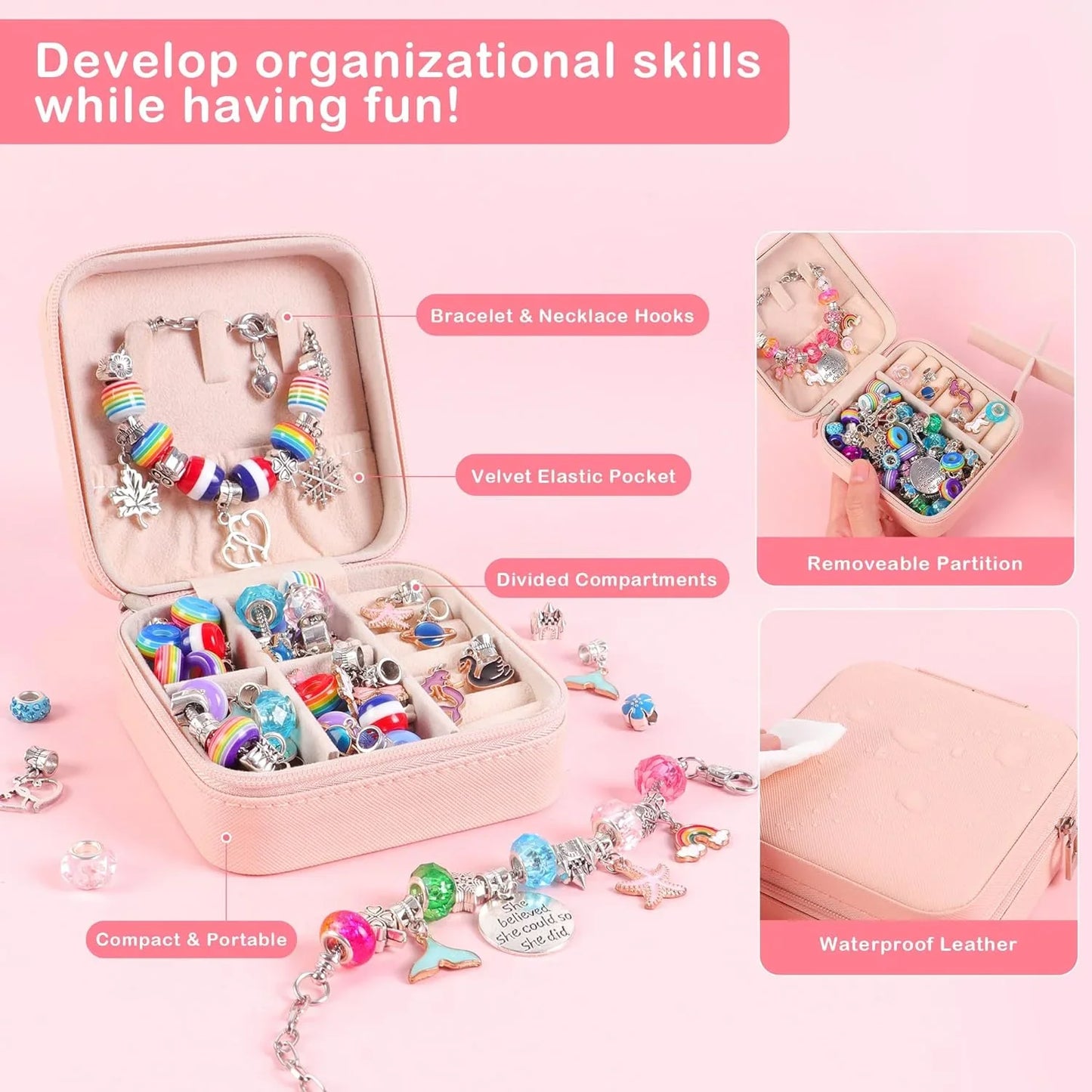 Kids Bracelet Making Kit for Girls, Gifts for Girls Ages 4 5 6 7 8 9 10 Year Old Girl Thanksgiving Christmas Birthday Gifts for Girl Toys 68 Pcs Crafts for Years 8-12