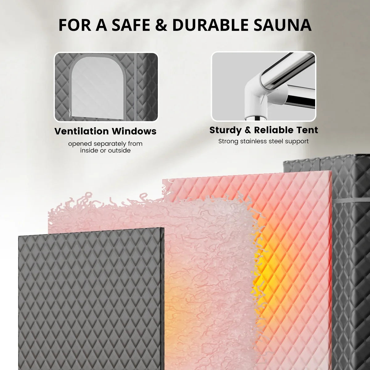 Portable Sauna Tent for Home, Novashion Personal Steam Sauna Box, with 3L&1200W Steamer, 15 Levels Heating, 60 Minutes Timer, Chair, Remote Control, Grey