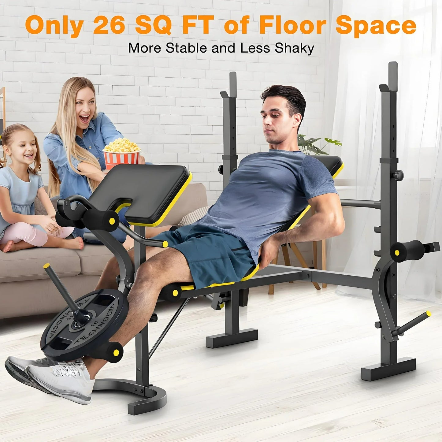 Weight Bench,Doufit 6-In-1 900lbs Workout Bench Press with Squat Rack Leg Developer Preacher Curl Butterfly Arms,Gym Exercise Equipment for Full Body Home Gym