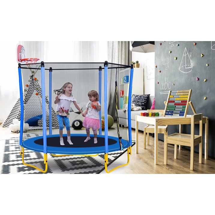 SHINPT 65 Outdoor Indoor Mini Toddler Trampoline with Enclosure Net, Basketball Hoop and Ball Included, Entertainment Trampoline for Backyard, Patio