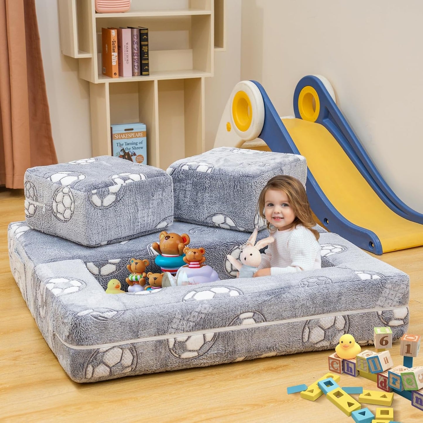 Toddler Couch, Glow in The Dark Kids Play Couch Toddler Fold Out Couch, Kids Fold Out Couch for playroom, Convertible Baby Fold Out Play Foam and Floor Cushion for Bedroom