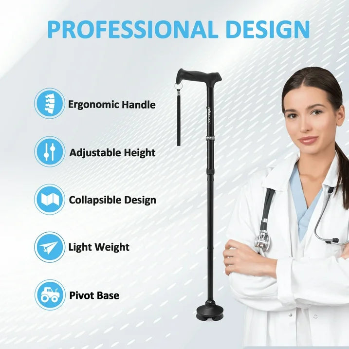 Rehaescort Adjustable Folding Walking Cane,Lightweight Heavy Duty Sticks Pivot Tip for Men and Women,Black