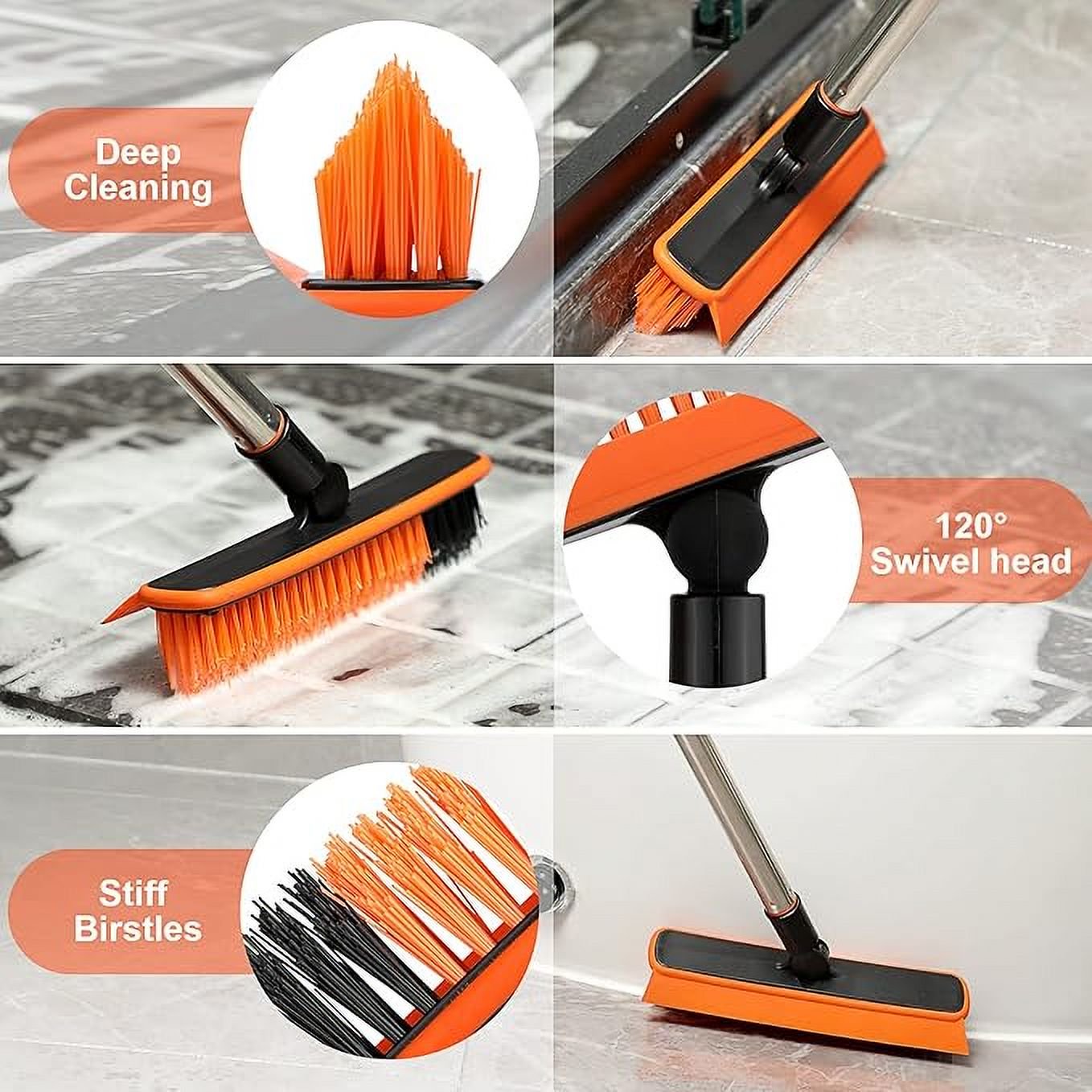 Grout Scrub Brush with Long Handle Grout Scrubber, V-Shape Crevice Cleaning Brush for Hard to Reach Areas, Cleaner, Baseboards and Corners
