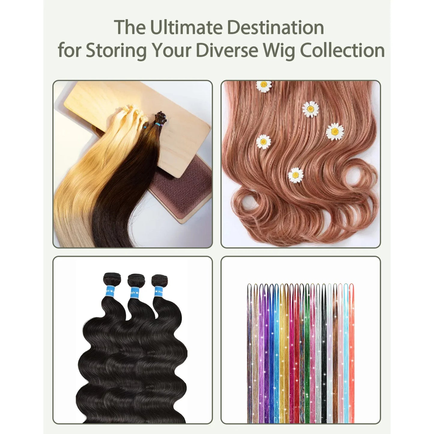 Hair Extension Holder Hanger With 4 PACK Removable Hair Rack Natural Wood Hair Styling Tool and Extension Caddy for Washing, Coloring and Blow-Drying of Weft, Clip-In, Tape-In Hair Extensions