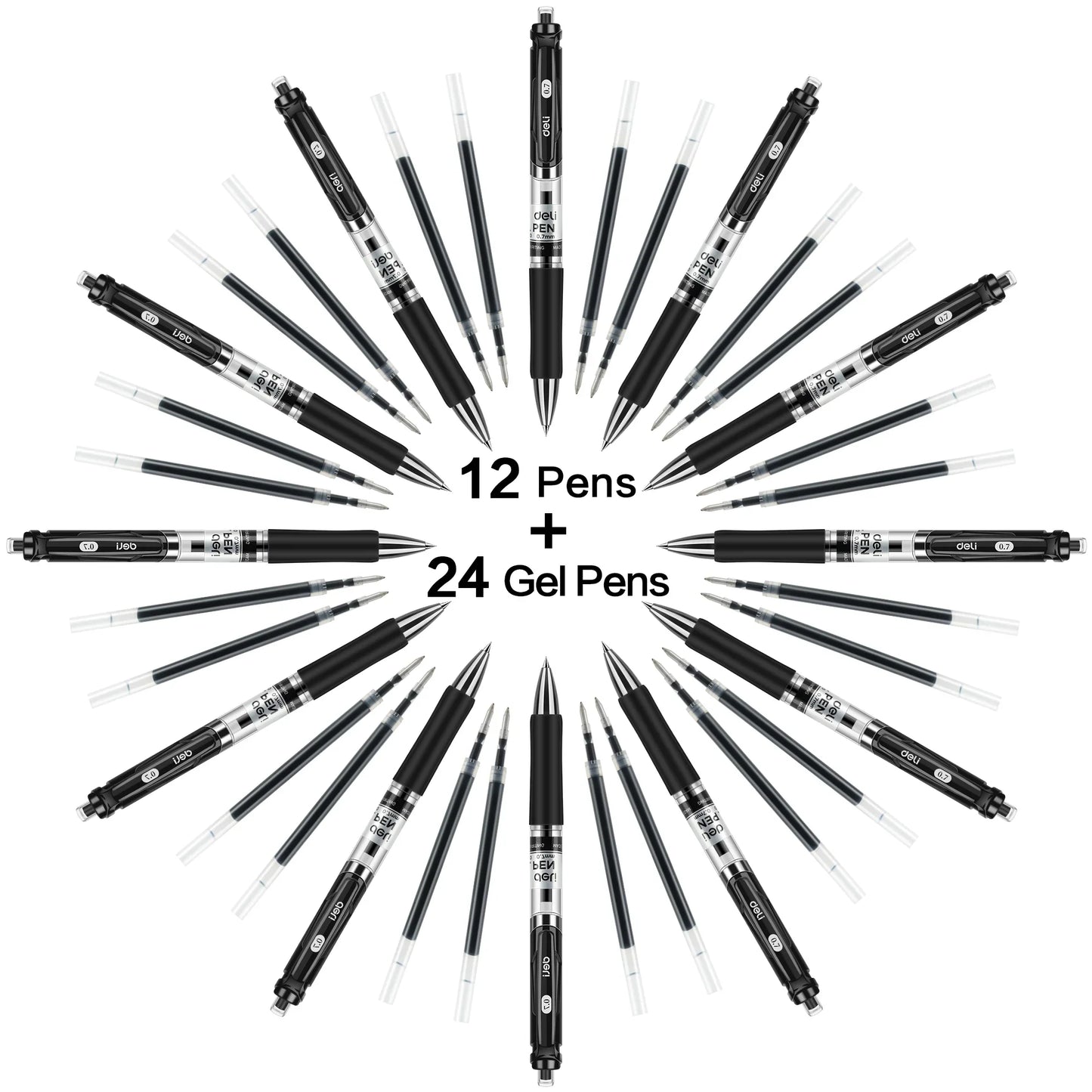 deli 36 Packs Gel Pens Black Ink, Fine Point 0.7 mm, Fast Dry for Note Taking, Home Office