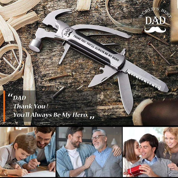 Gifts for Dad Hammer Multitool, All in One Tools from Daughter Son Fathers Day, Unique Birthday Ideas Gift for Husbands Him Men, Cool Gadget Christmas Stocking Stuffer for Men