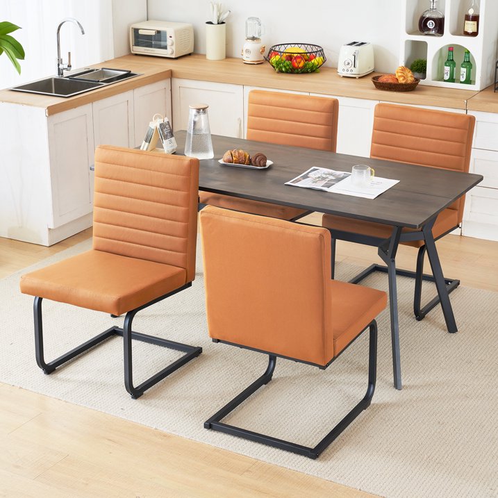 Dining Chairs Set of 2, Upholstered Kitchen Dining Room Chair, Armless Dining Chair, Cantilevered Design Chair for Dining Room Kitchen Living Room, Beige