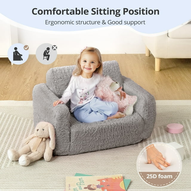Kids Sofa,Foldable 2 in 1 Kids Couch,Toddler Chair Baby Convertible Sofa for Boys and Girls ,Gray