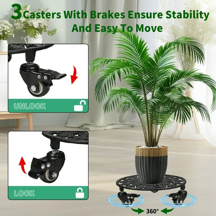 Goobetter Rolling Plant Stand with Wheels,1pcs 11in Heavy Duty Metal Plant Caddy with Wheels,Load Capacity 330 lbs,Black
