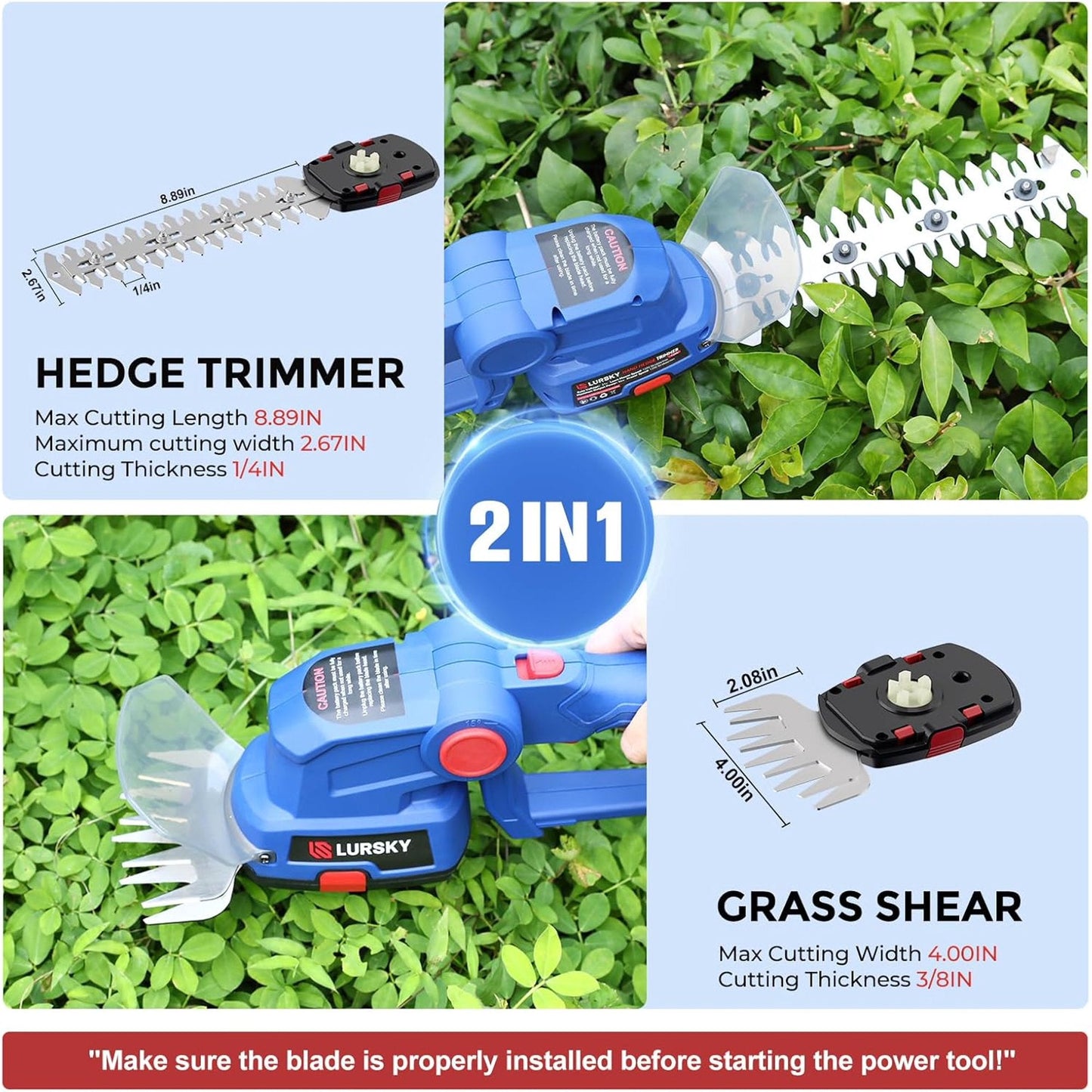 Cordless Hedge Trimmer-Garden Maintenance 2-in-1 21V Grass Shear and Shrub Trimmer,Blue