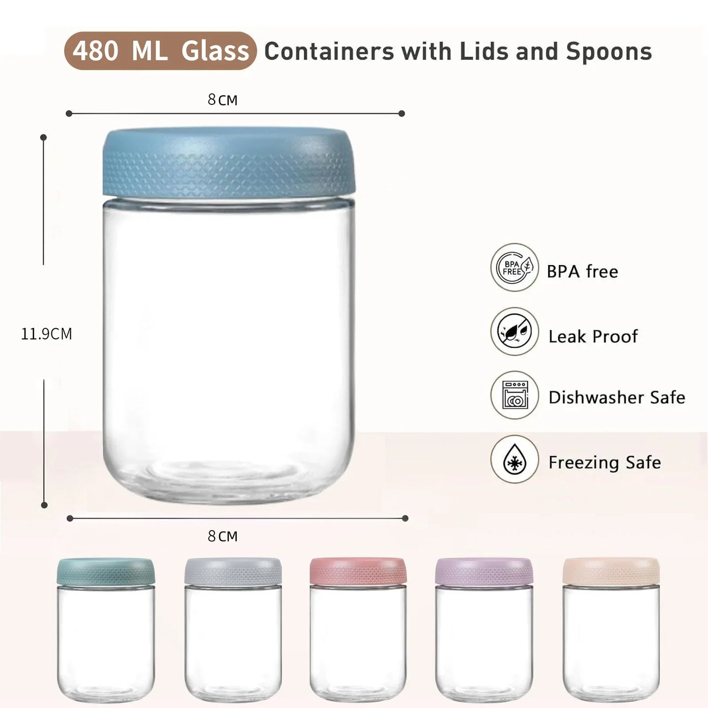 stusgo 6 Pack 16 Oz Glass Overnight Oats Containers with Lids, Glass Overnight Oats Jars