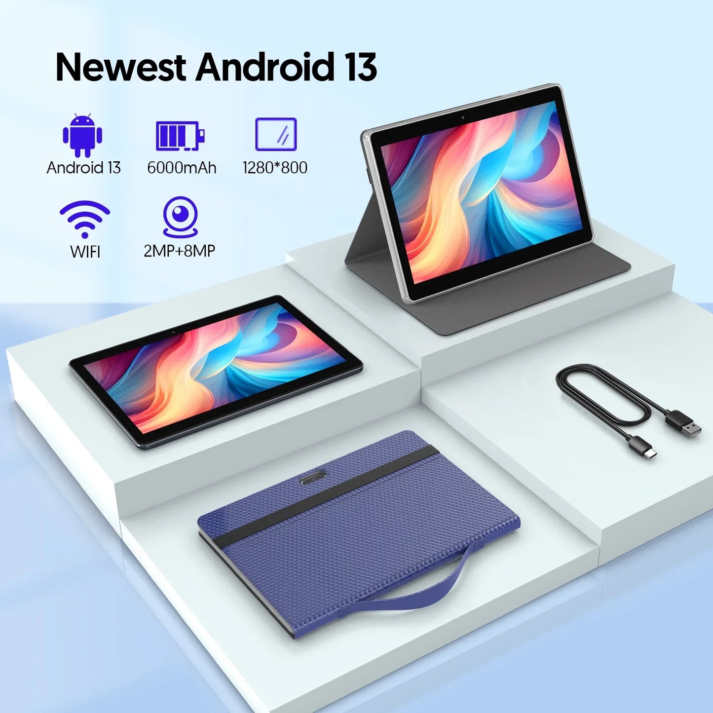 Android 13 Tablet 10 inch Tablet with Keyboard Wireless Mouse Stylus, 4 Core Processor 1280x800 IPS Tablet/4GB RAM 64GB ROM/2MP 8MP Camera Bluetooth WiFi Tablet,2024 Latest Tablet