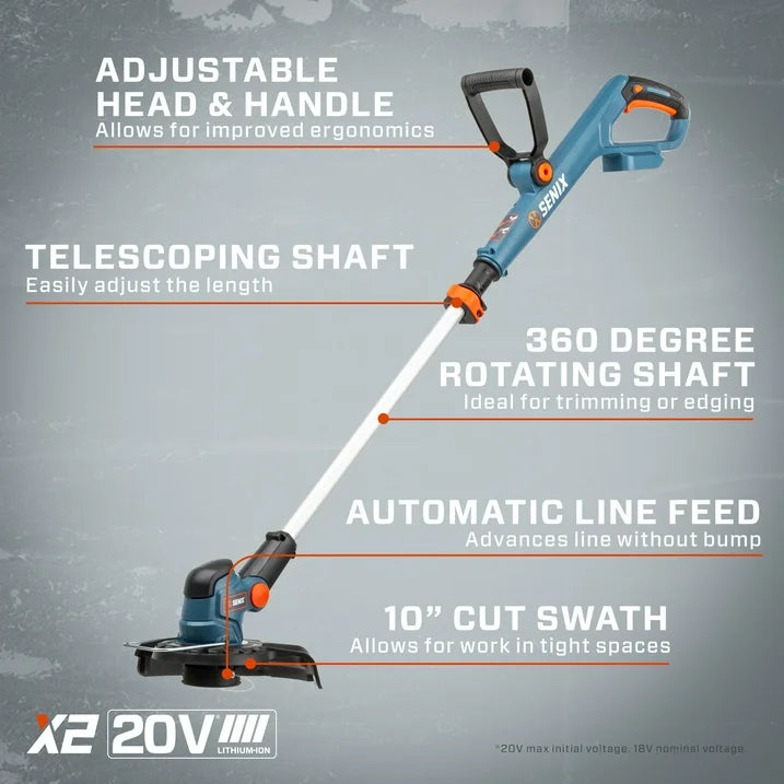 SENIX 20 Volt Max 3 Tool Cordless Combo Kit, 10 Inch String Trimmer, Variable Leaf Blower & 18-Inch Hedge Trimmer (2 Ah Battery, 4 Ah Battery and 2A Charger Included) S2K3B2 01