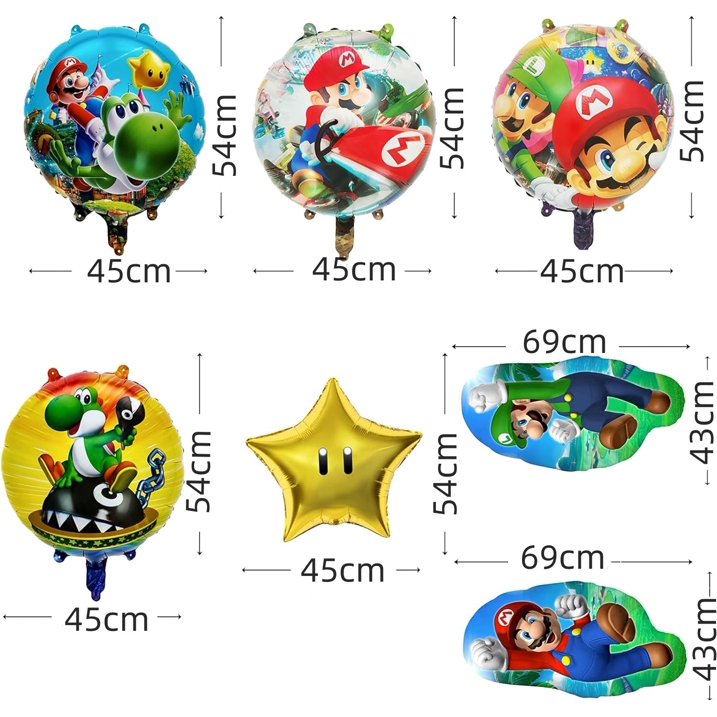 Mario Foil Balloons Mario Birthday Decorations for Kids Boys Bday Party Supplies Birthday Balloons 10PCS
