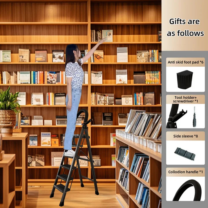 stusgo 6 Step Steel Ladder Folding Step Stool with Tool Holder for Easy Use Black