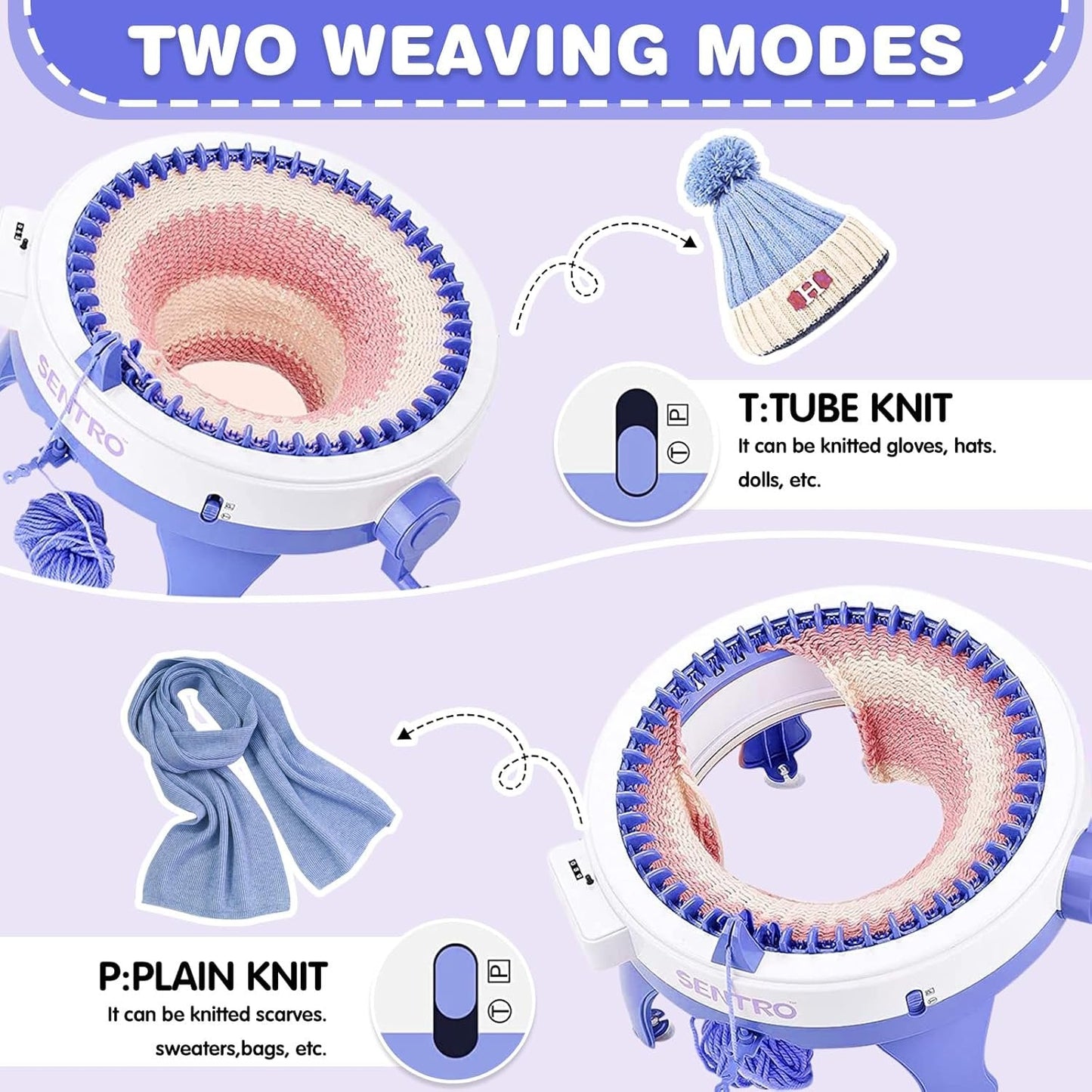 Knitting Machines 48 Needles,Smart Knitting Crochet Machine, Knitting Crochet Machine with Row Counter,Weaving Loom Machine Kit for Adults,DIY Board Rotating Double Knit Kit