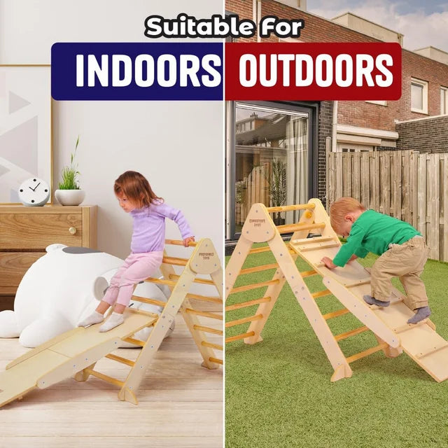 Pikler Triangle Set, RongTrading 2 PCS Montessori Climbing Set, Wooden Climbing Toys, Indoor Jungle Gym for Toddlers 0.5-6 Years Old