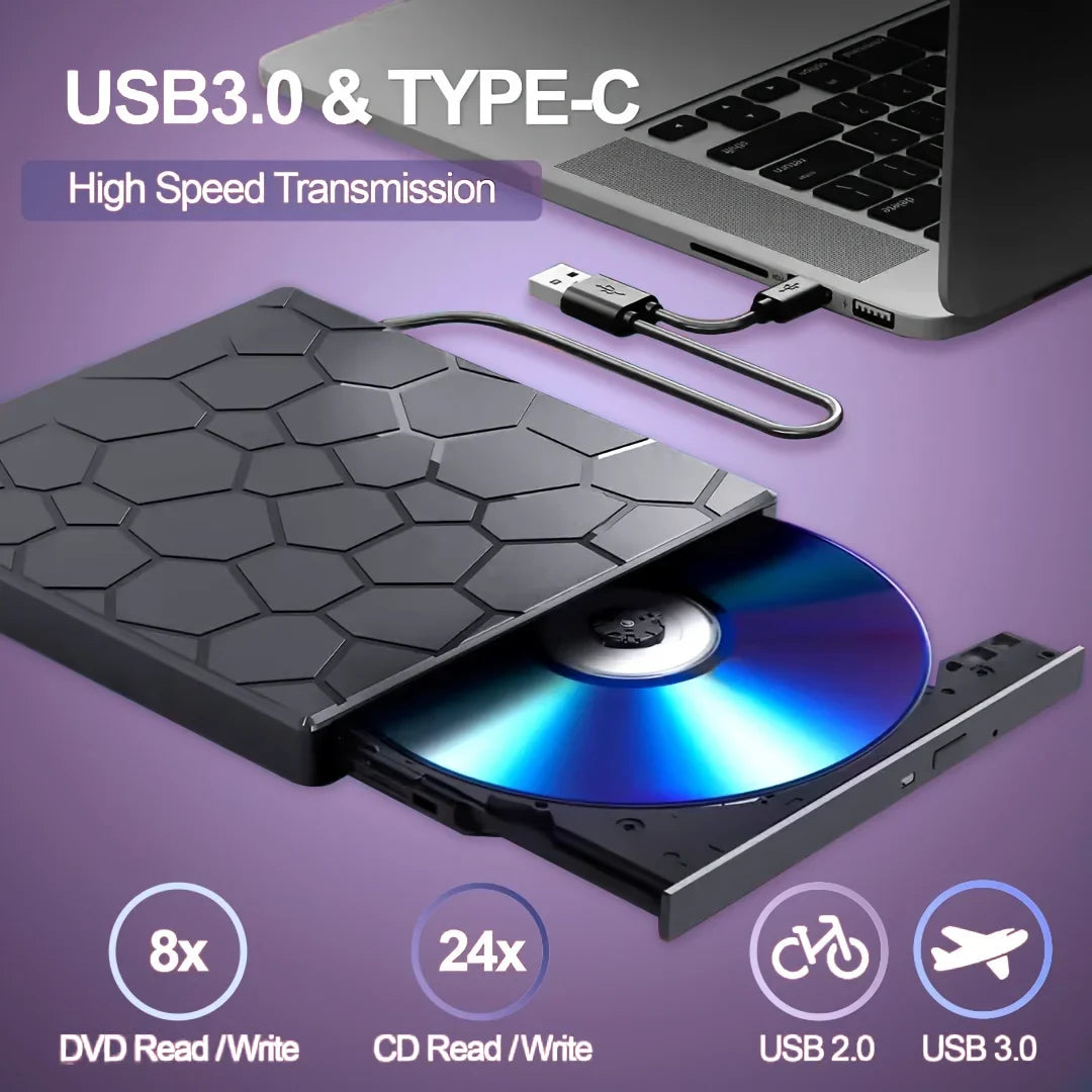 External CD/DVD Drive for Laptop, DVD Player for Laptop, 8 in 1 USB 3.0 Ultra-Slim Portable, CD Burner External Disk Drive Optical Compatible with Laptop Desktop Mac,Windows 11/10/8/7 Linux