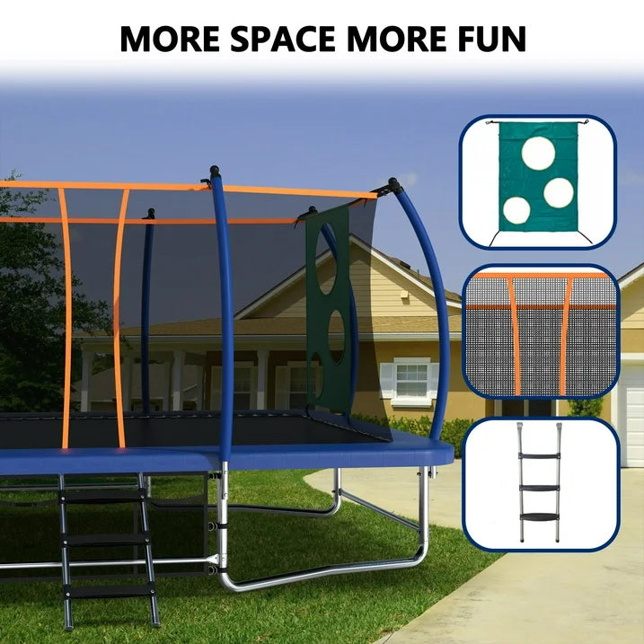 BTMWAY 10 16FT Outdoor Square Trampolines with Balance Bar Design and Ladder, Perfect for Kids, Teens, and Adults, Perfect for Backyard and Garden, Blue